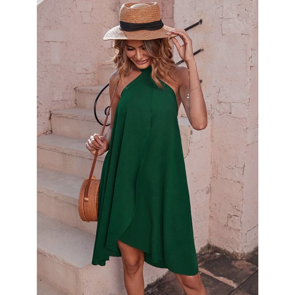 Boho Tie Backless Wrap Halter tank Dress royal blue - Picture 10 of 11